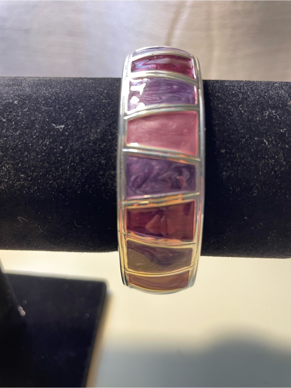 Sterling Silver Cuff Bracelet with Pink and Purple Inlay